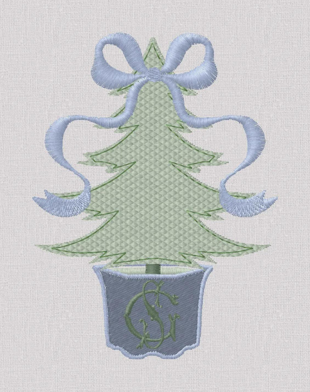 2 Sizes Bow Topped Christmas Tree Monogram Frame Embroidery Design: 4" & 5", 10 Formats