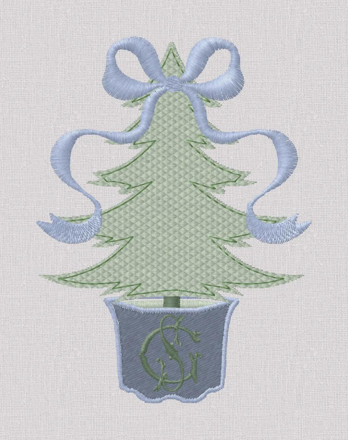2 Sizes Bow Topped Christmas Tree Monogram Frame Embroidery Design: 4" & 5", 10 Formats