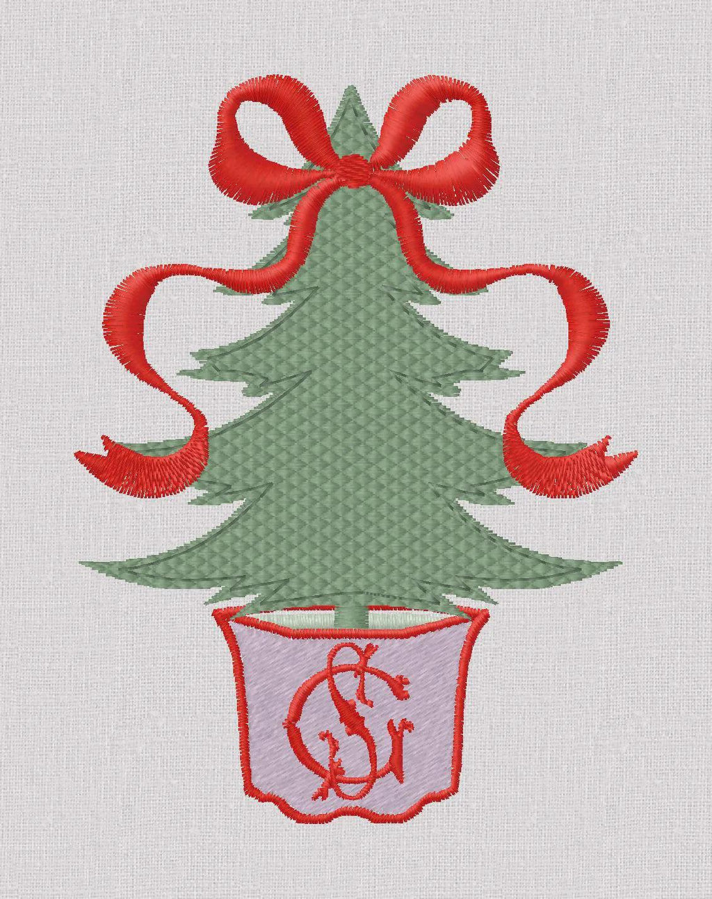 2 Sizes Bow Topped Christmas Tree Monogram Frame Embroidery Design: 4" & 5", 10 Formats