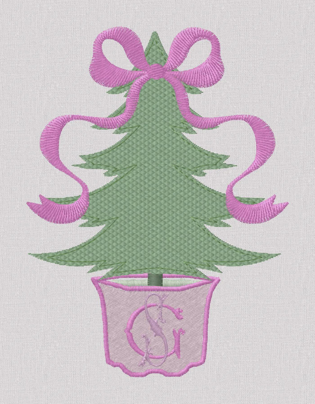2 Sizes Bow Topped Christmas Tree Monogram Frame Embroidery Design: 4" & 5", 10 Formats