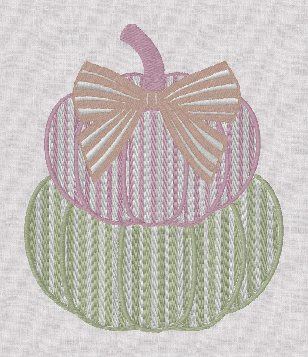 Striped Pumpkin Stack Embroidery File: Grandmillennial Fall Design (10 Formats)