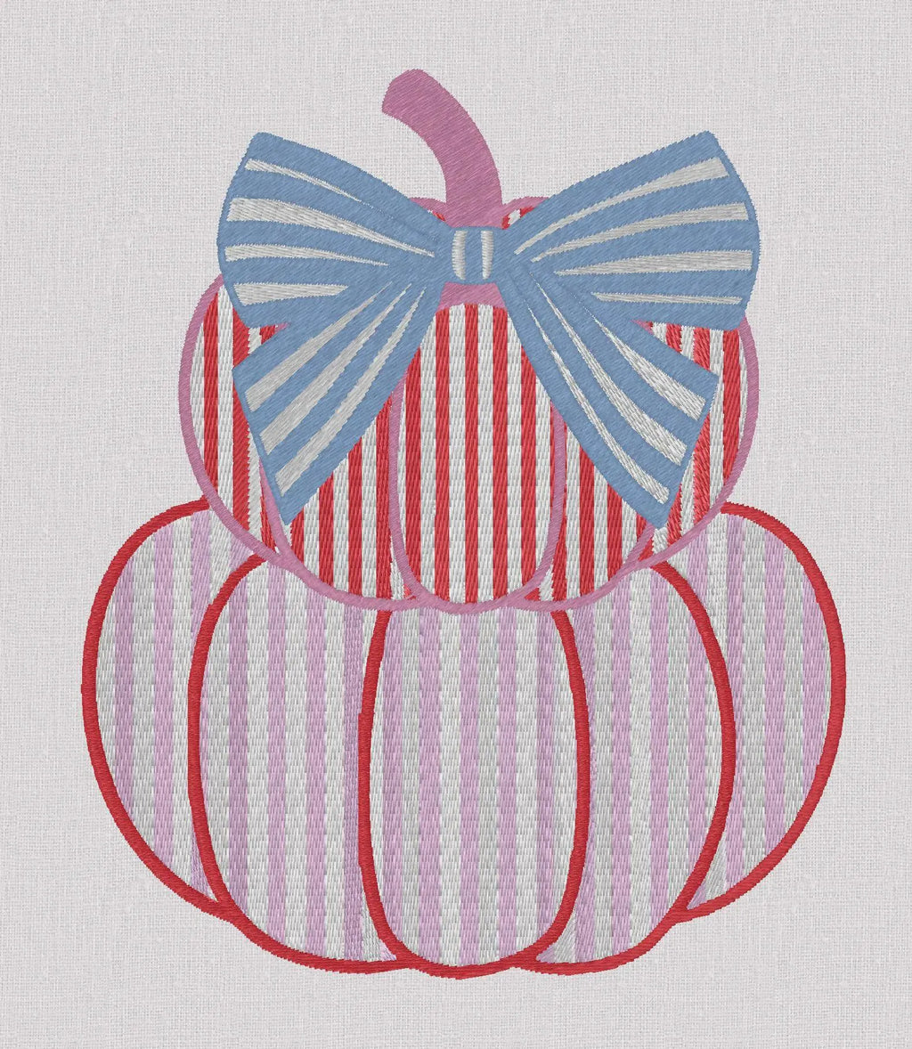 Striped Pumpkin Stack Embroidery File: Grandmillennial Fall Design (10 Formats)
