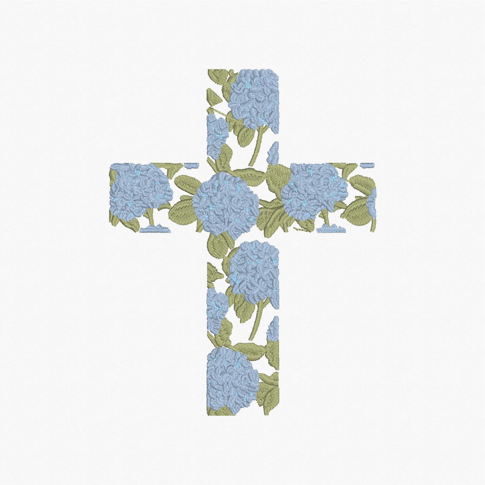 Hydrangea Cross Satin Stitch Embroidery Design: 9 File Formats, Instant Download