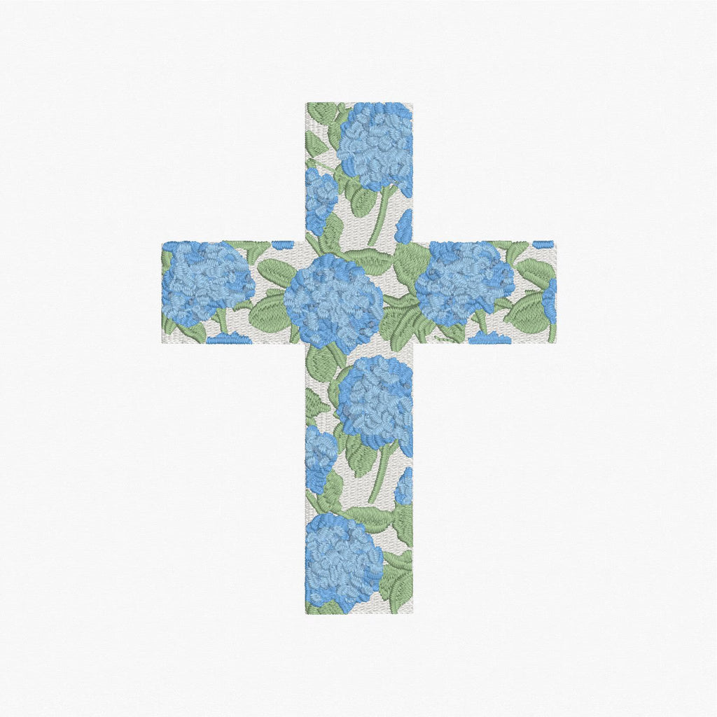 Hydrangea Cross Satin & Fill Stitch Embroidery Design: 9 File Formats, Instant Download