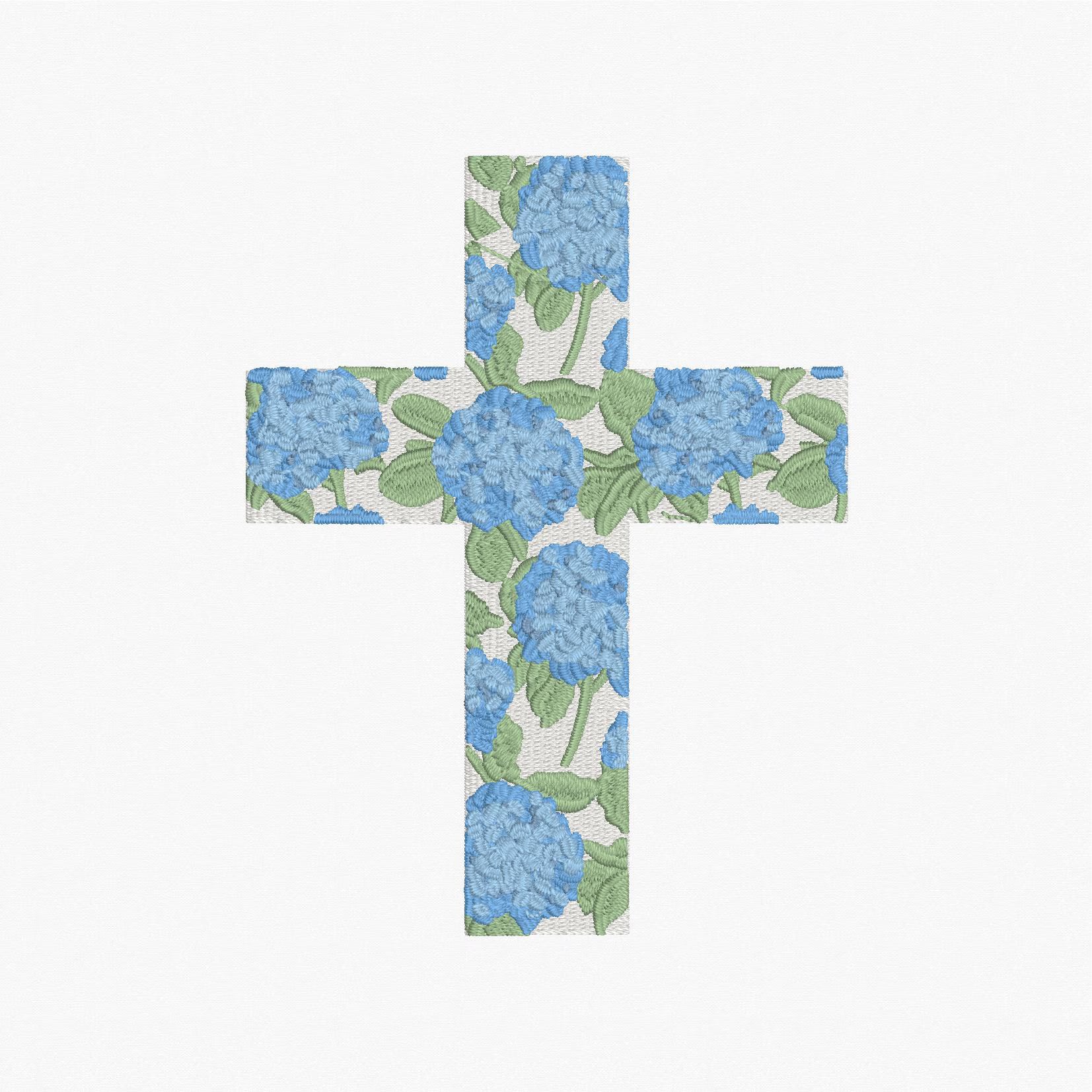 Hydrangea Cross Satin & Fill Stitch Embroidery Design: 9 File Formats, Instant Download