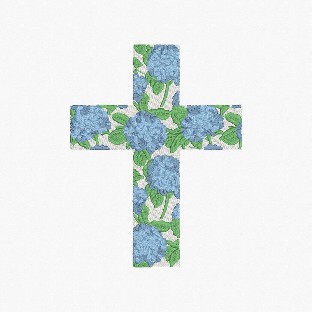 Hydrangea Cross Satin & Fill Stitch Embroidery Design: 9 File Formats, Instant Download