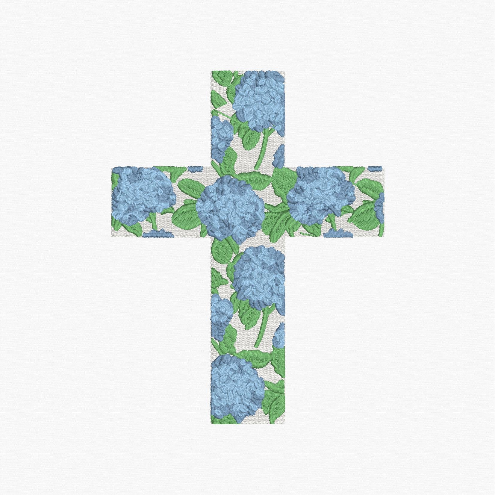Hydrangea Cross Satin & Fill Stitch Embroidery Design: 9 File Formats, Instant Download