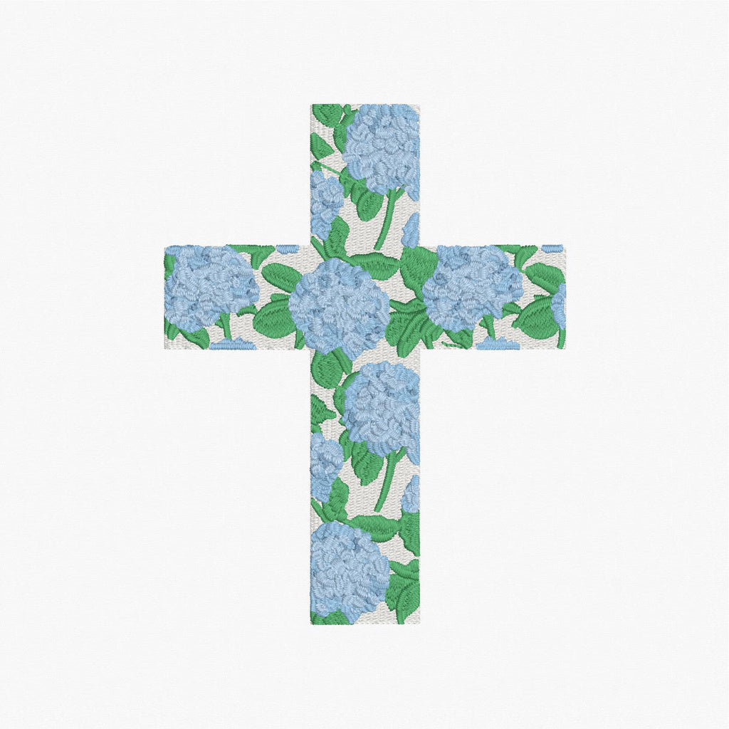 Hydrangea Cross Satin & Fill Stitch Embroidery Design: 9 File Formats, Instant Download