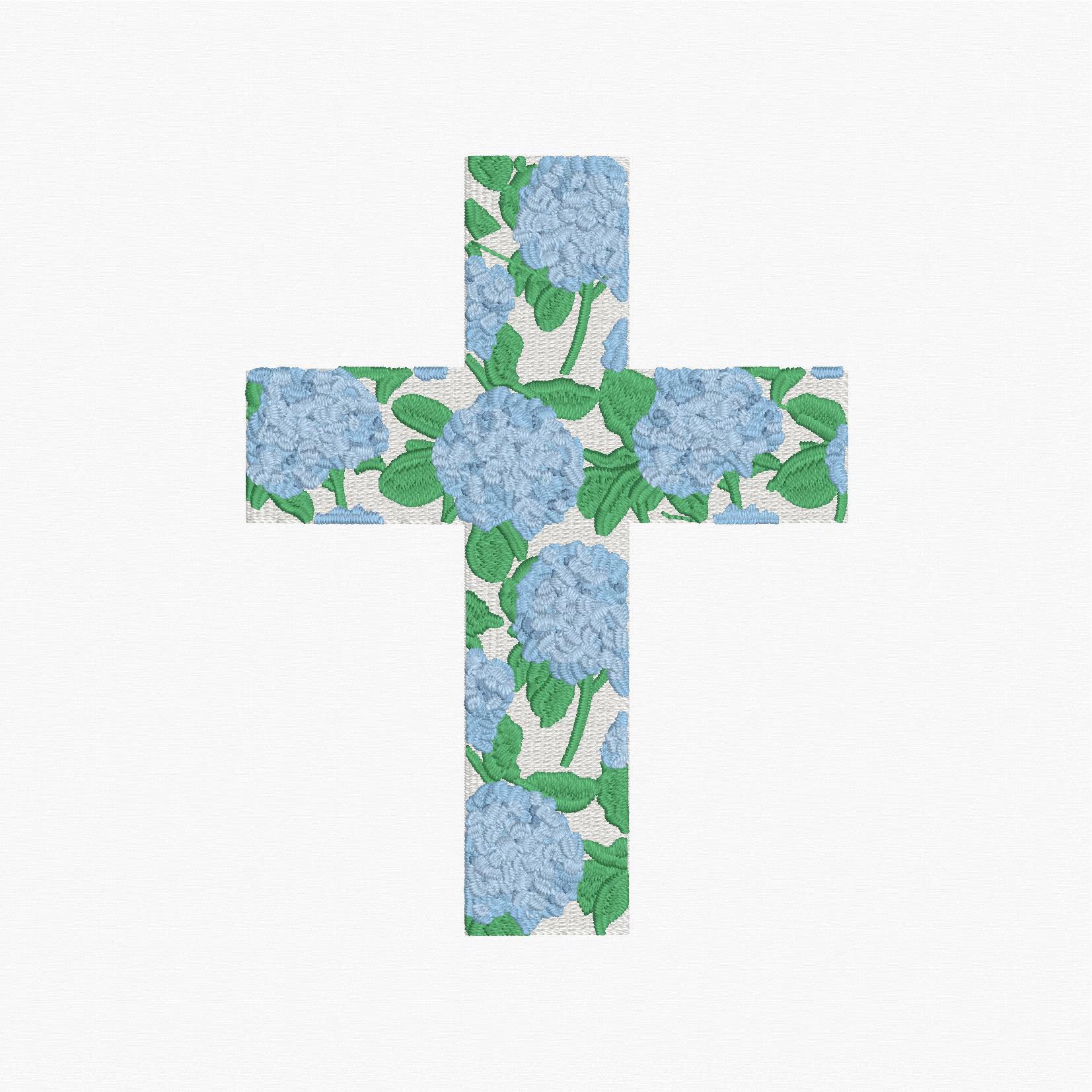 Hydrangea Cross Satin & Fill Stitch Embroidery Design: 9 File Formats, Instant Download