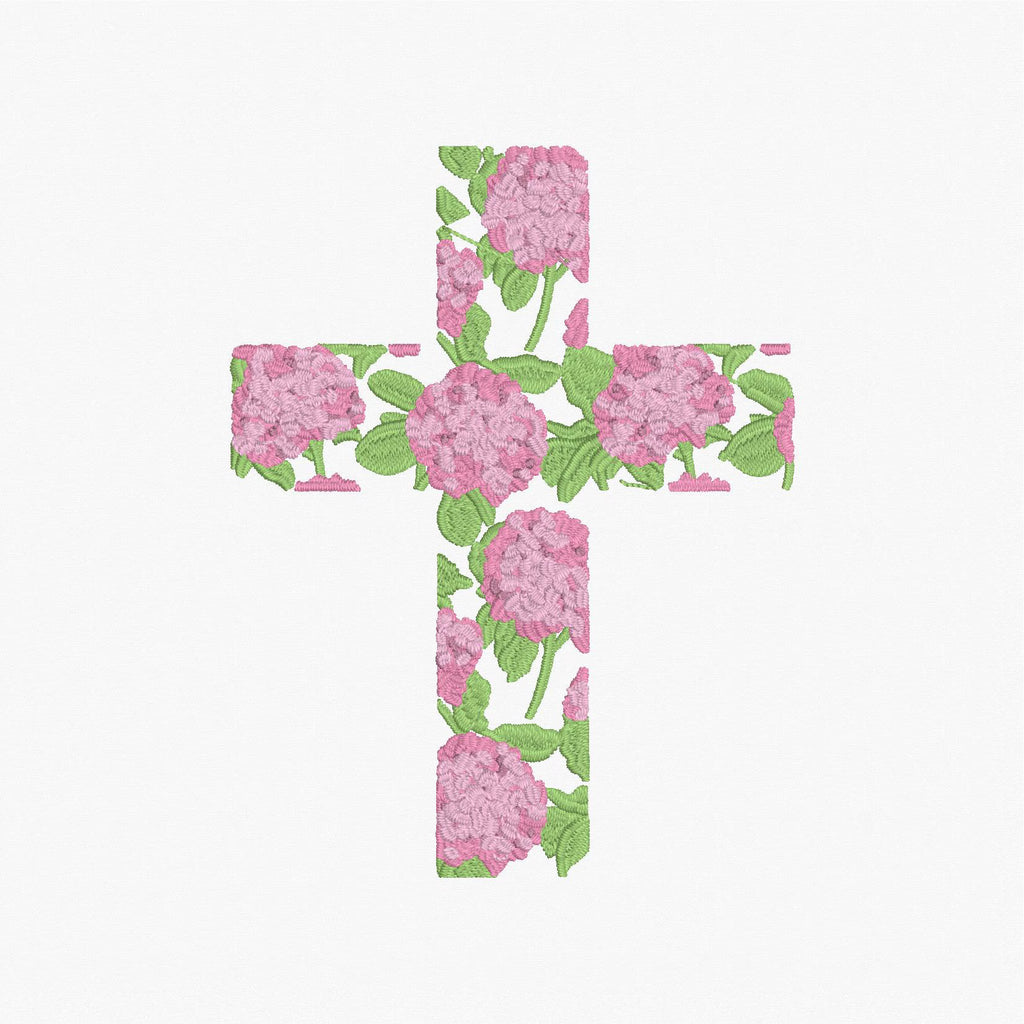 Hydrangea Cross Satin Stitch Embroidery Design: 9 File Formats, Instant Download