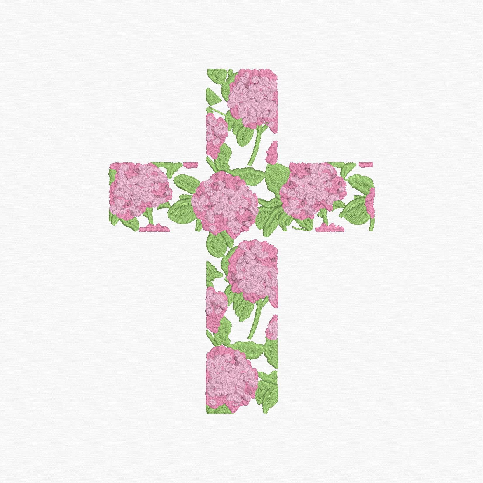 Hydrangea Cross Satin Stitch Embroidery Design: 9 File Formats, Instant Download
