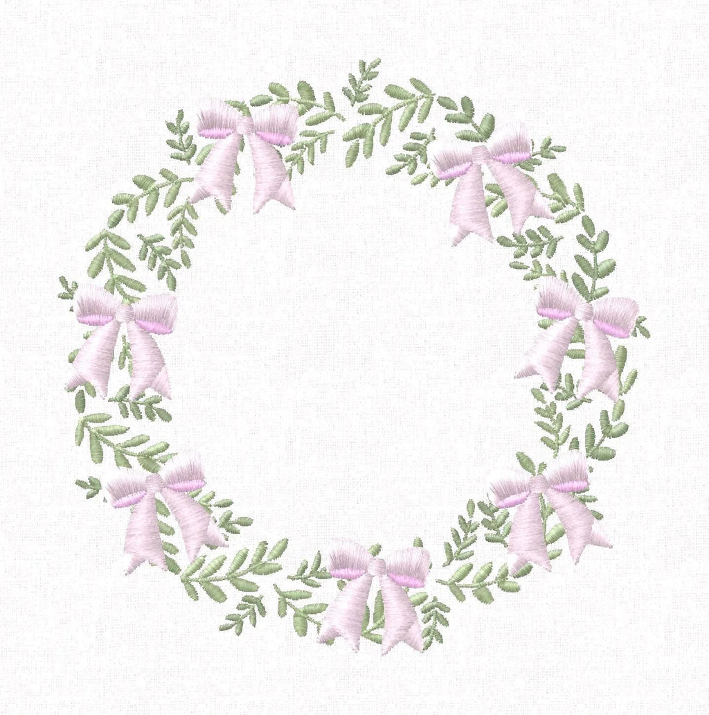 Grandmillennial Wreath Embroidery Design: Coquette Bow Monogram Frame (4 Inch, 10 Formats, Instant Download)