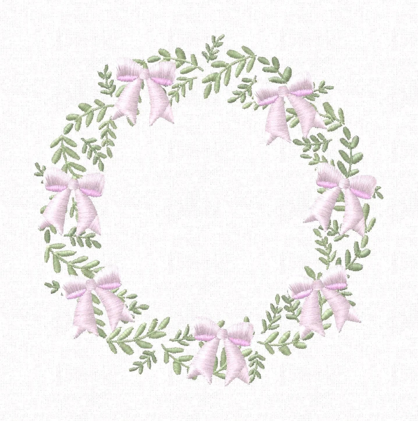 Grandmillennial Wreath Embroidery Design: Coquette Bow Monogram Frame (4 Inch, 10 Formats, Instant Download)