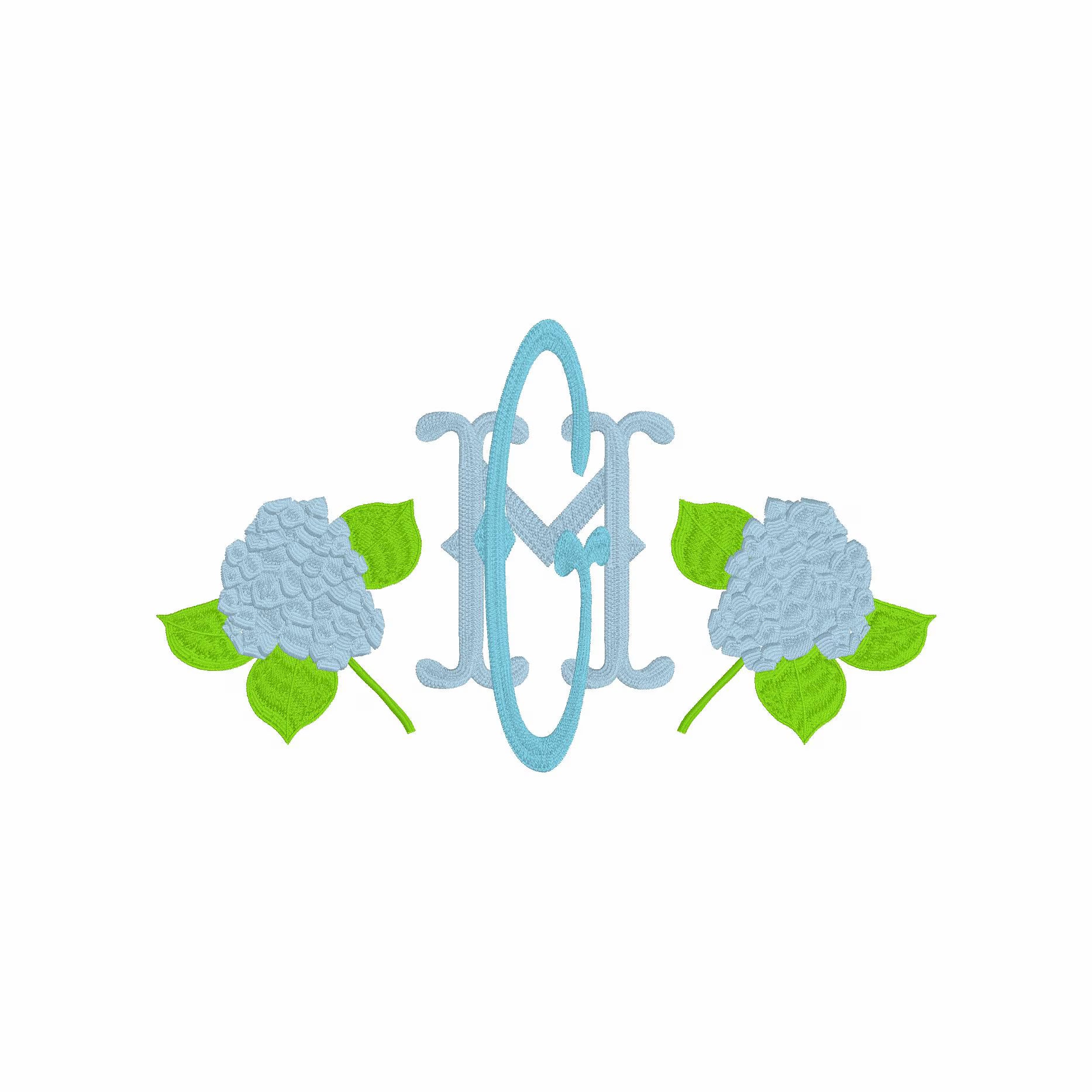 Hydrangea Monogram Embroidery Frame: 9.5" and 4" (Digital Download, Multiple Formats)
