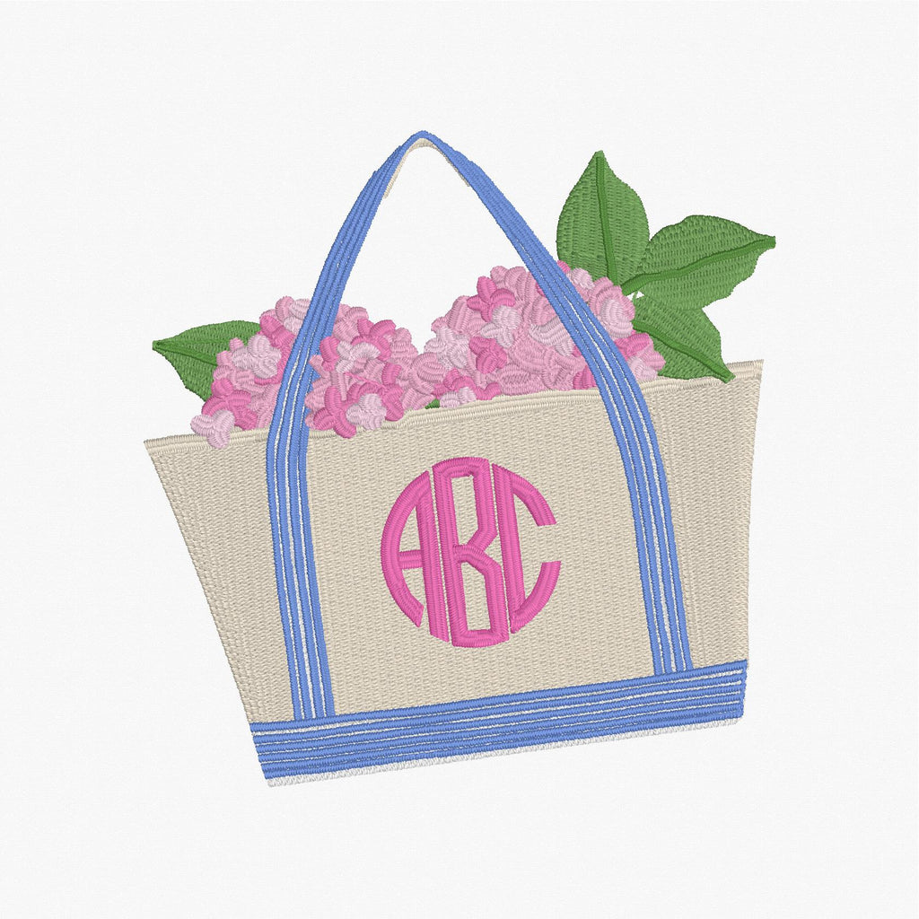 Hydrangea Filled Canvas Tote Embroidery Design: 4 inches, 9 Stitch Formats