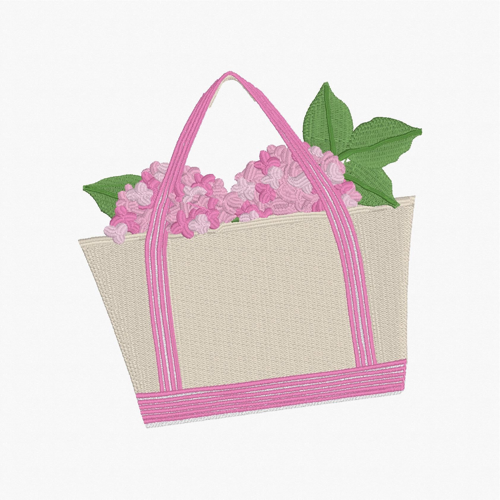 Hydrangea Filled Canvas Tote Embroidery Design: 4 inches, 9 Stitch Formats