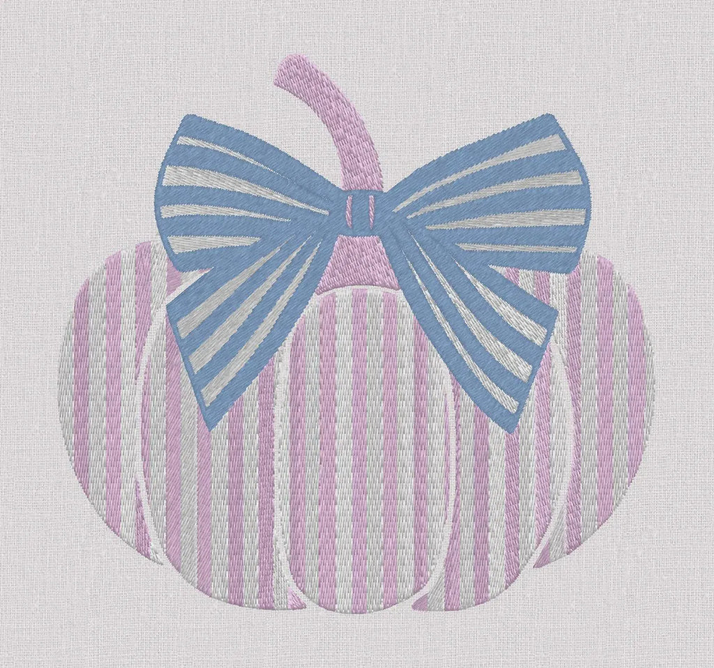 Grandmillenial Bow Topped Striped Pumpkin Embroidery File  Fall Stitch Design 10 sew formats