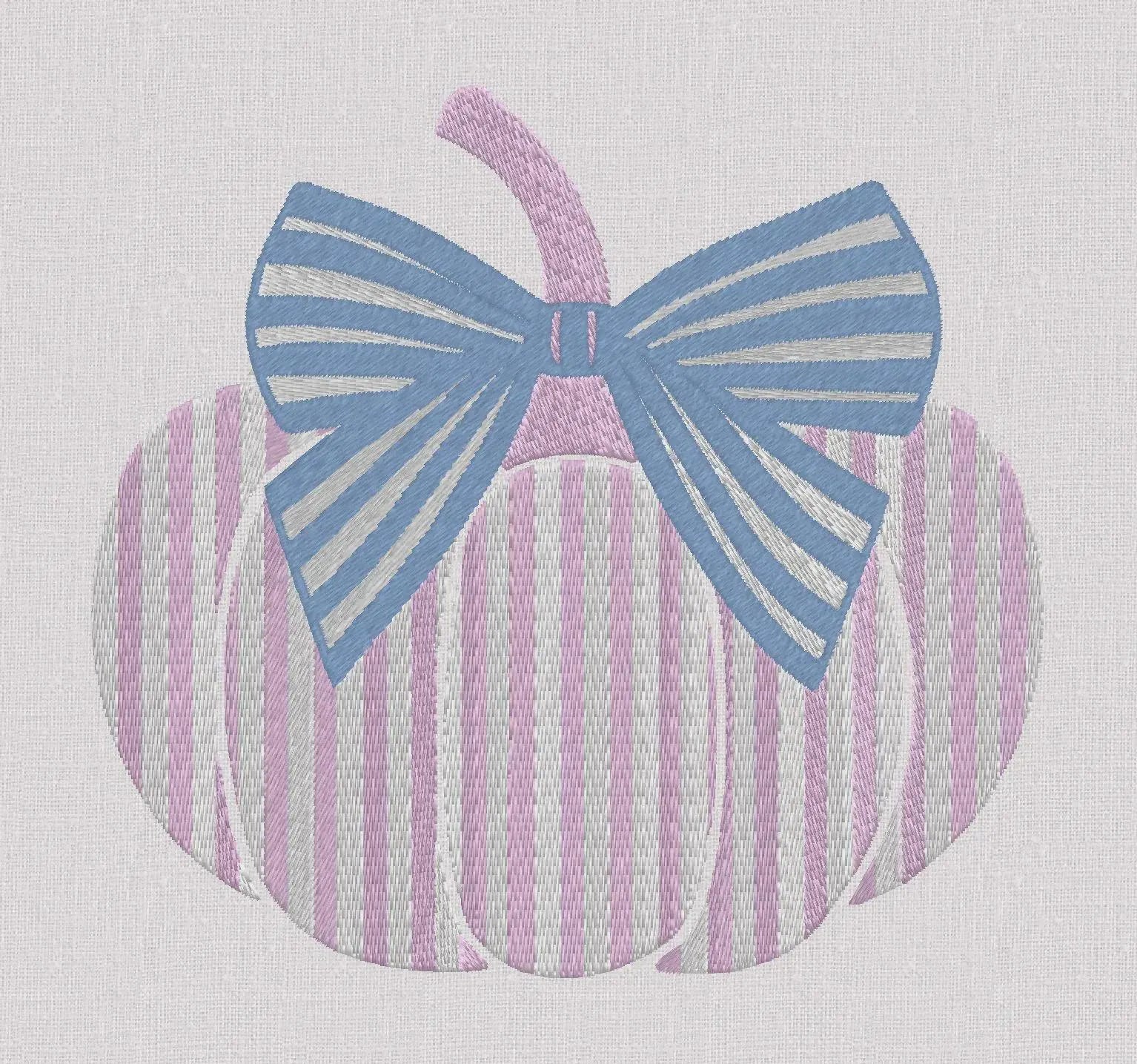 Grandmillenial Bow Topped Striped Pumpkin Embroidery File  Fall Stitch Design 10 sew formats