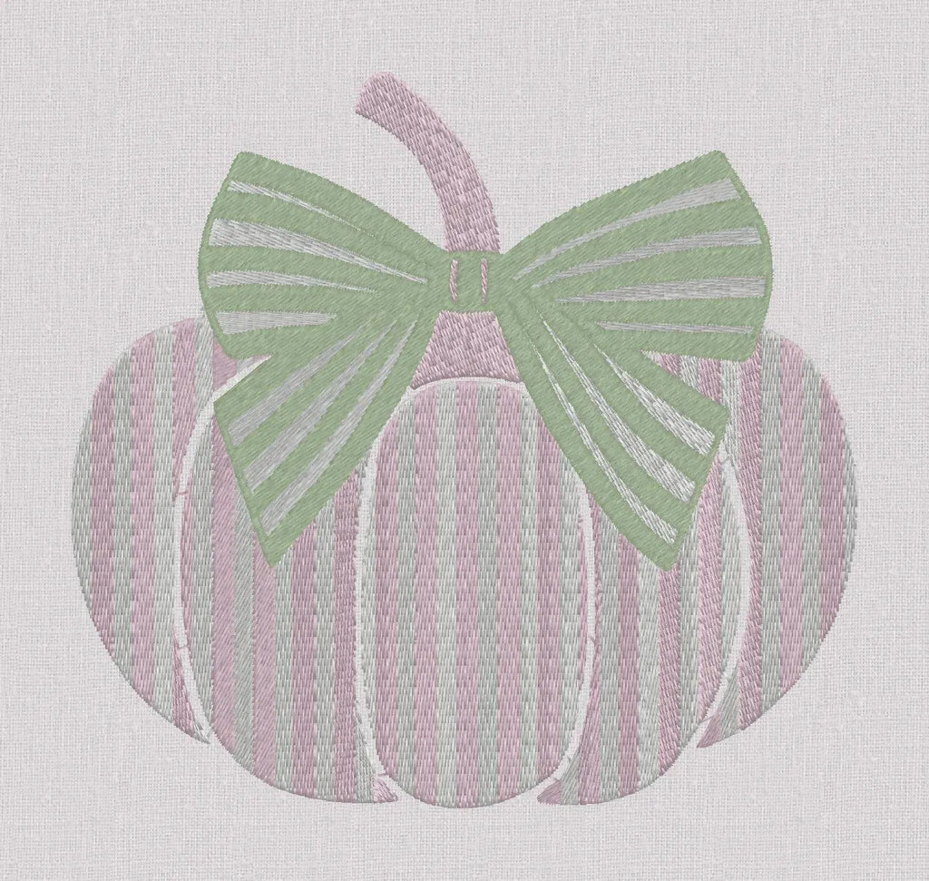 Grandmillenial Bow Topped Striped Pumpkin Embroidery File  Fall Stitch Design 10 sew formats