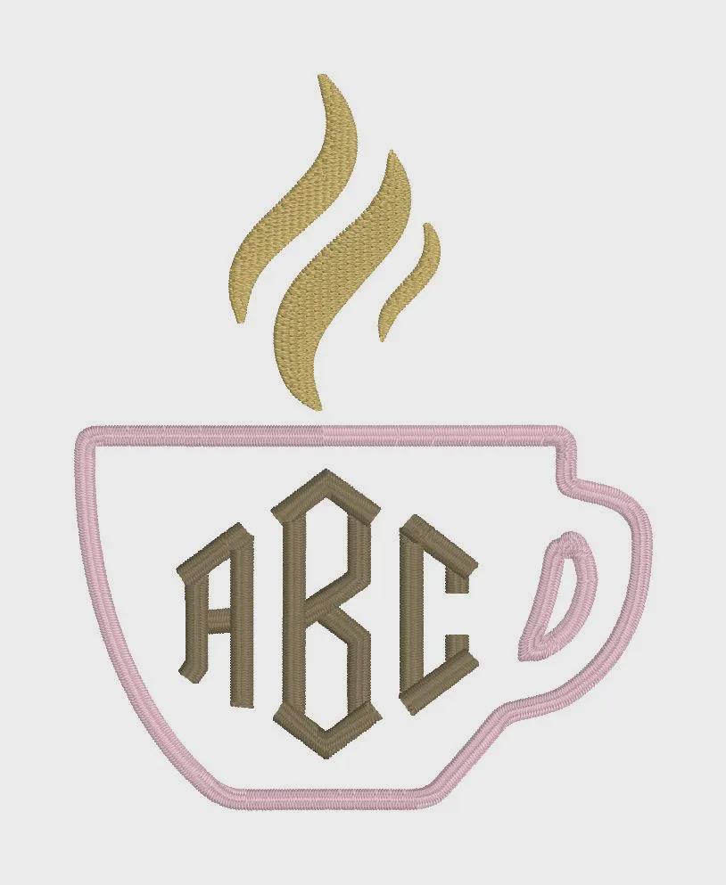Coffee Mug Embroidery File & .BX Diamond Monogram Font (3 Inch .bx)
