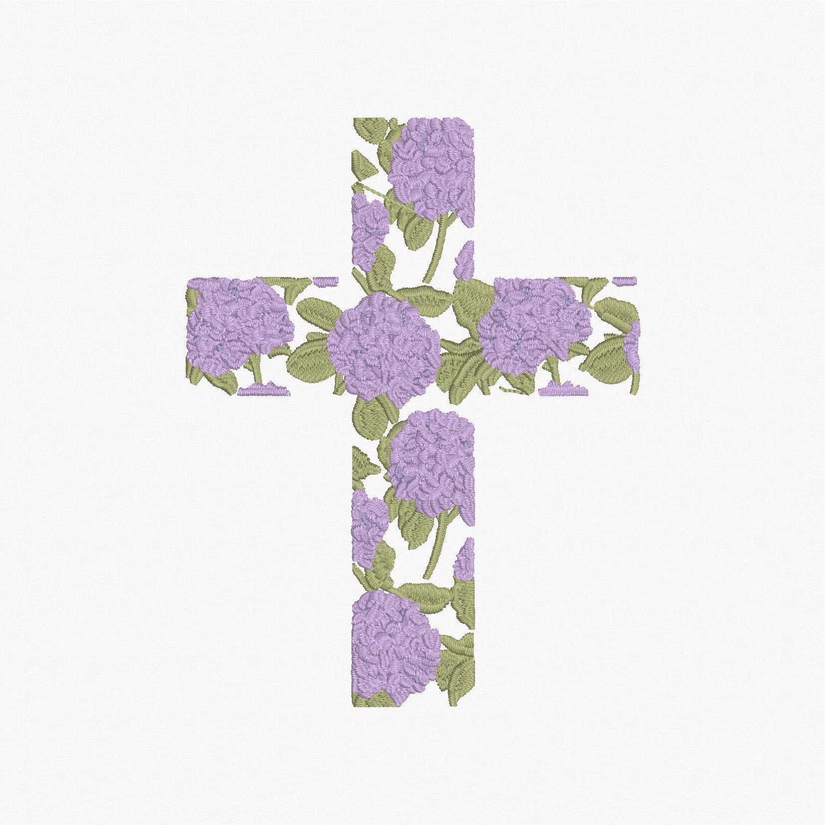 Hydrangea Cross Satin Stitch Embroidery Design: 9 File Formats, Instant Download