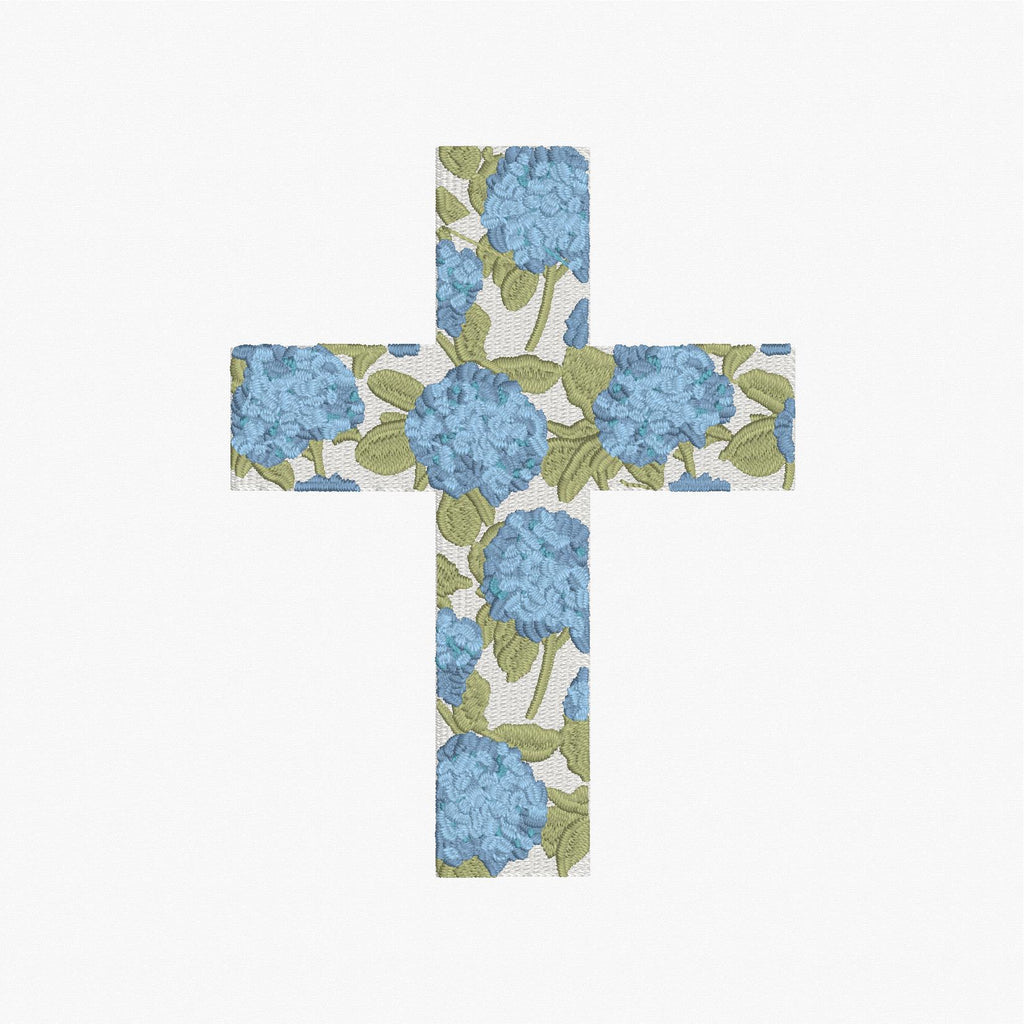 Hydrangea Cross Satin & Fill Stitch Embroidery Design: 9 File Formats, Instant Download