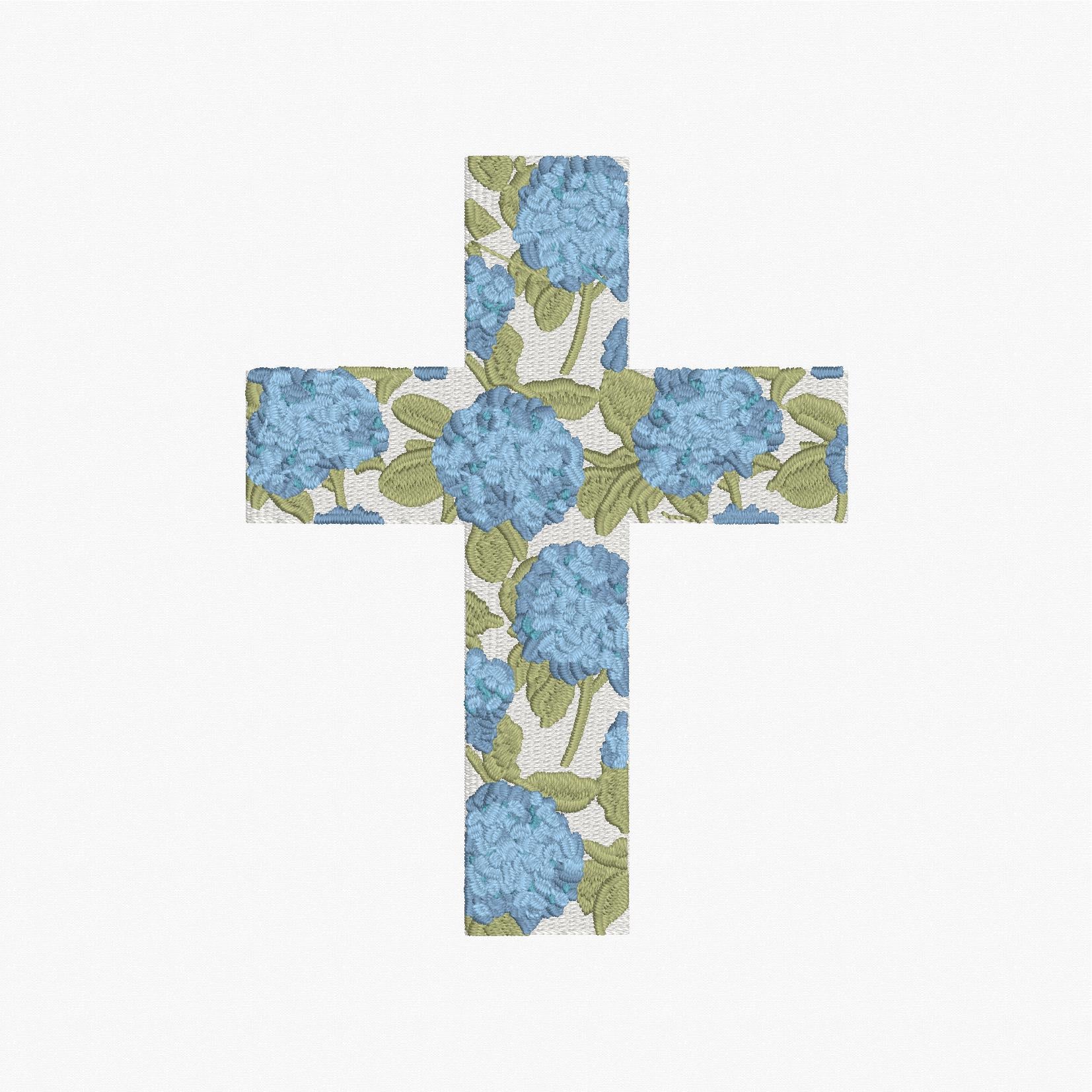 Hydrangea Cross Satin & Fill Stitch Embroidery Design: 9 File Formats, Instant Download