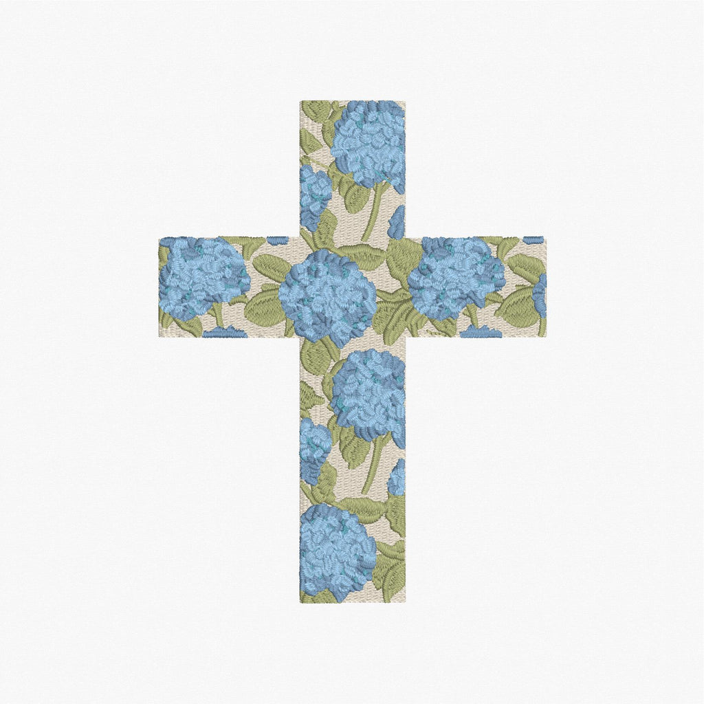 Hydrangea Cross Satin & Fill Stitch Embroidery Design: 9 File Formats, Instant Download