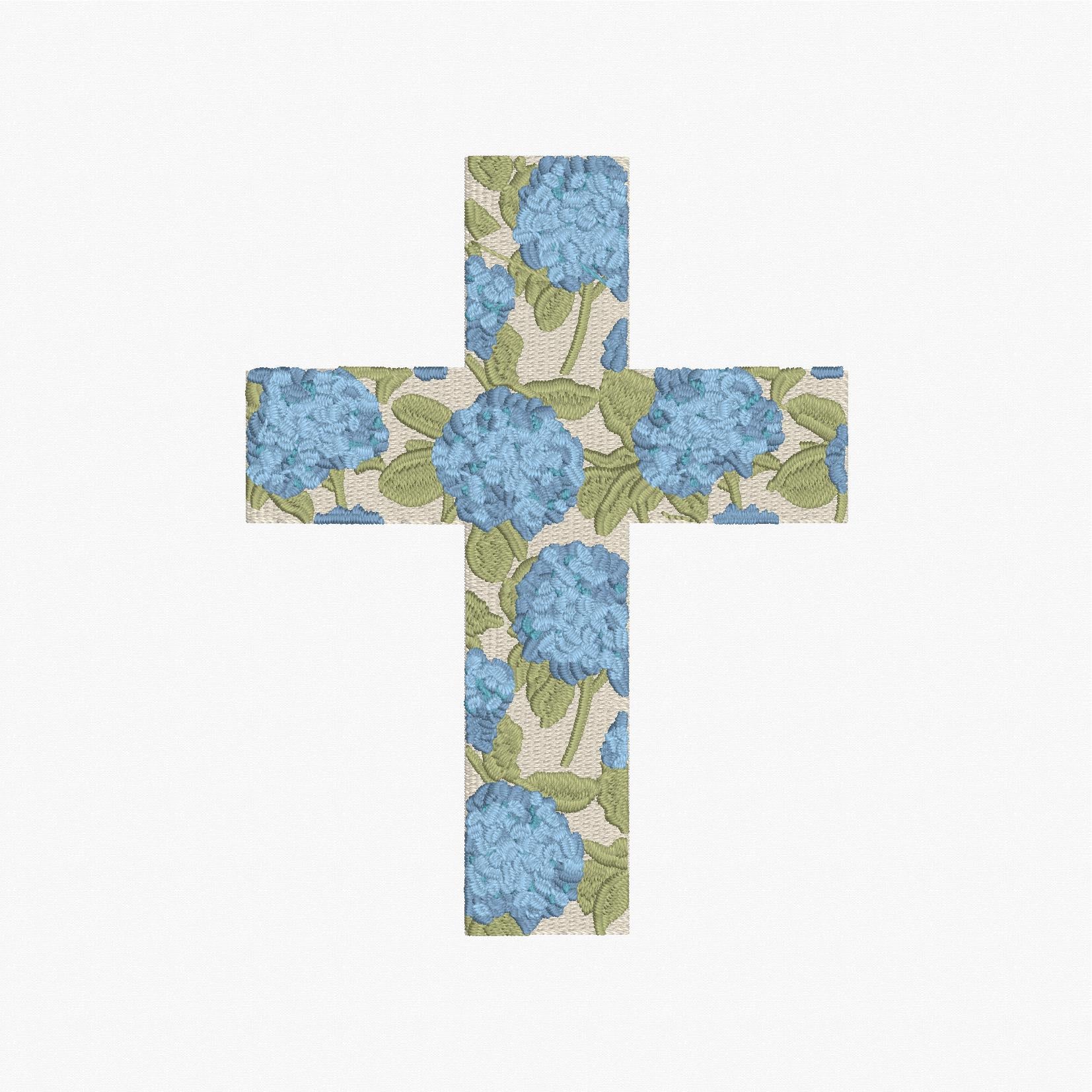 Hydrangea Cross Satin & Fill Stitch Embroidery Design: 9 File Formats, Instant Download