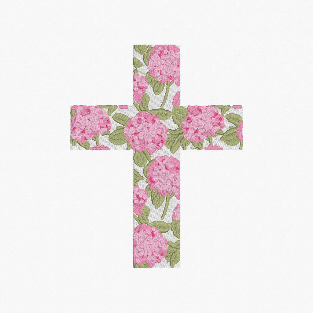 Hydrangea Cross Satin & Fill Stitch Embroidery Design: 9 File Formats, Instant Download