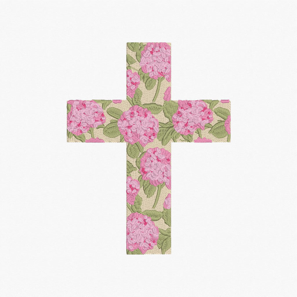 Hydrangea Cross Satin & Fill Stitch Embroidery Design: 9 File Formats, Instant Download