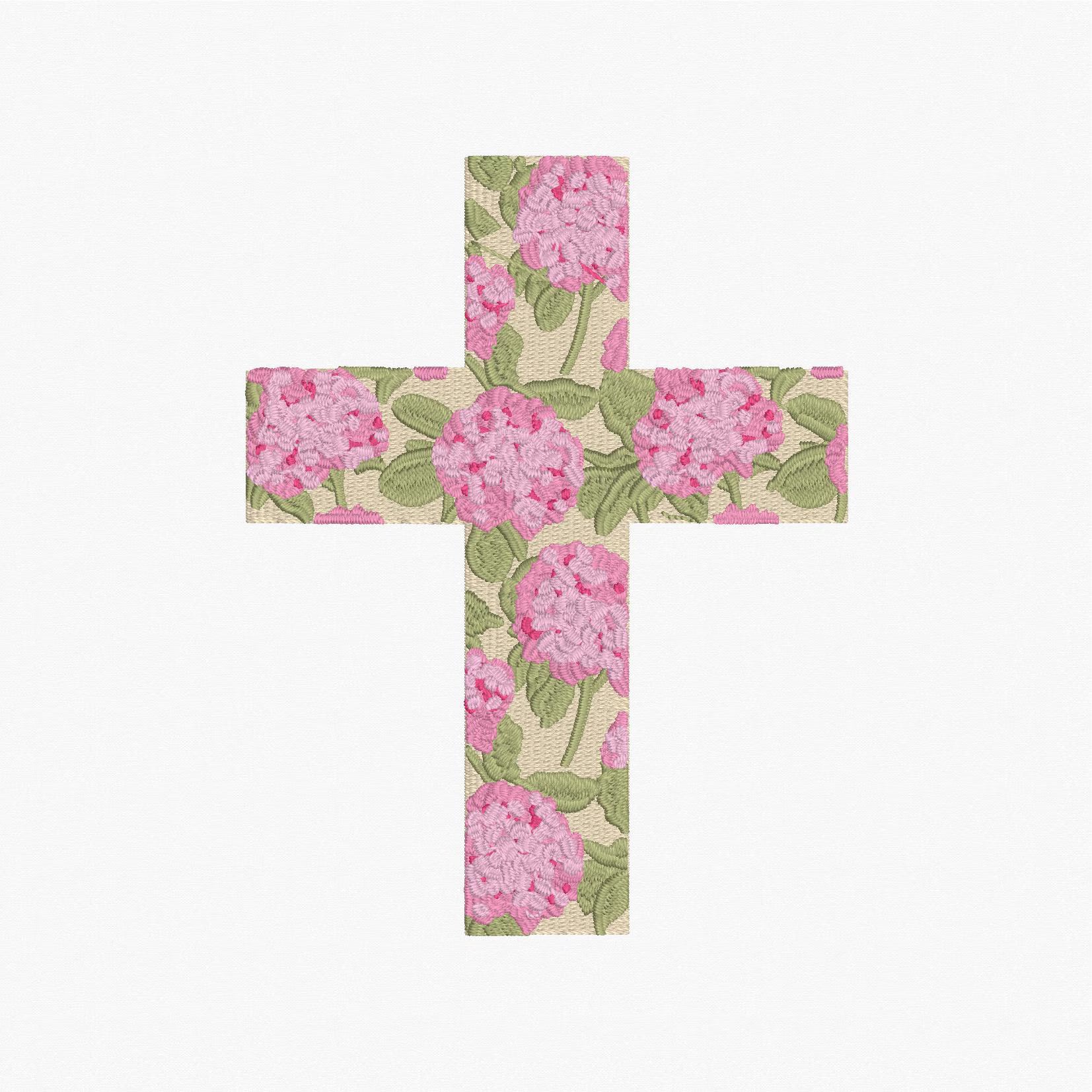 Hydrangea Cross Satin & Fill Stitch Embroidery Design: 9 File Formats, Instant Download