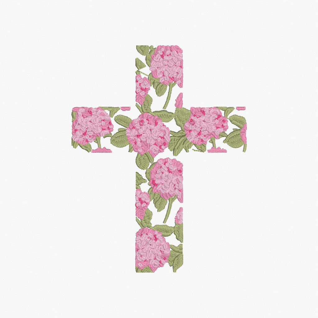 Hydrangea Cross Satin Stitch Embroidery Design: 9 File Formats, Instant Download
