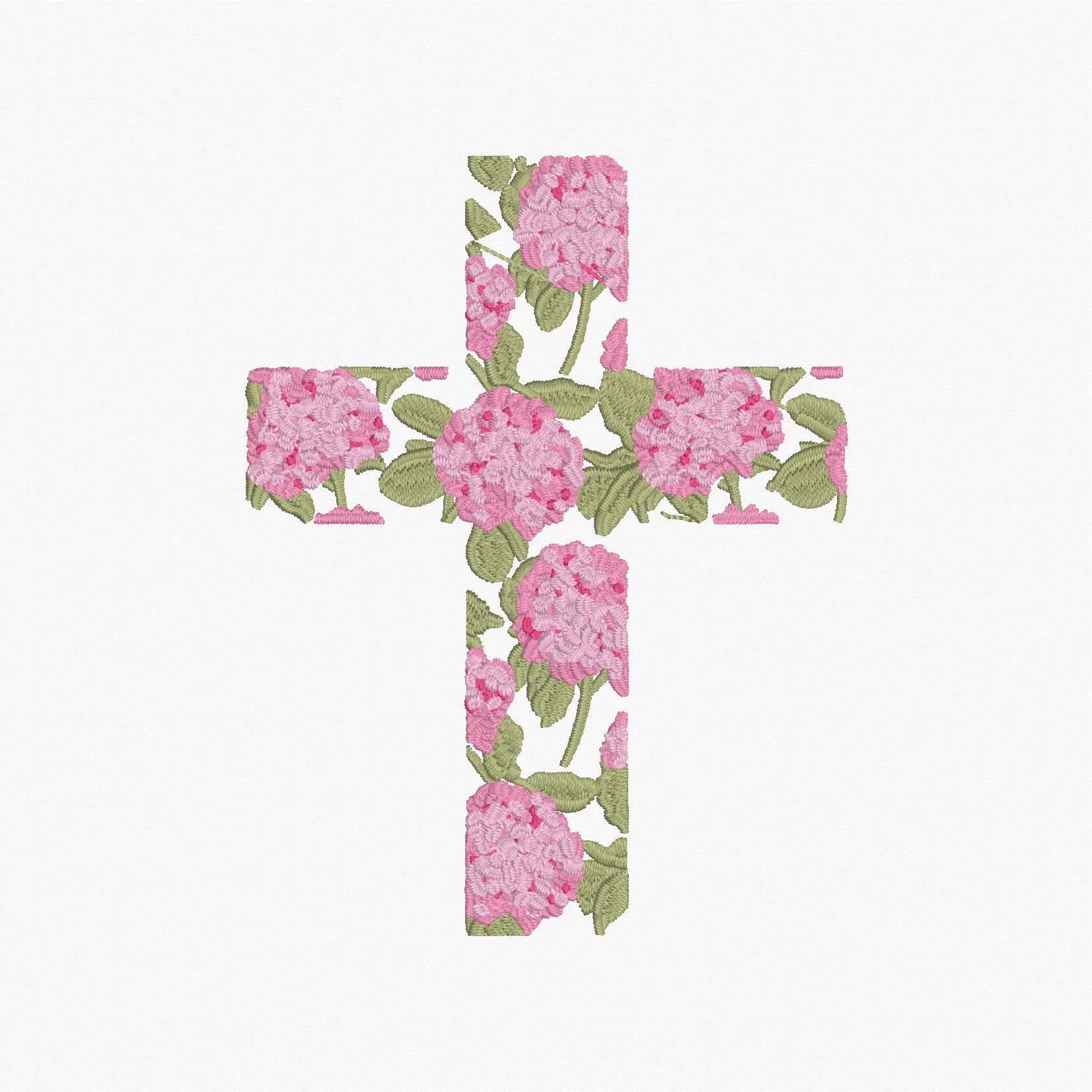 Hydrangea Cross Satin Stitch Embroidery Design: 9 File Formats, Instant Download