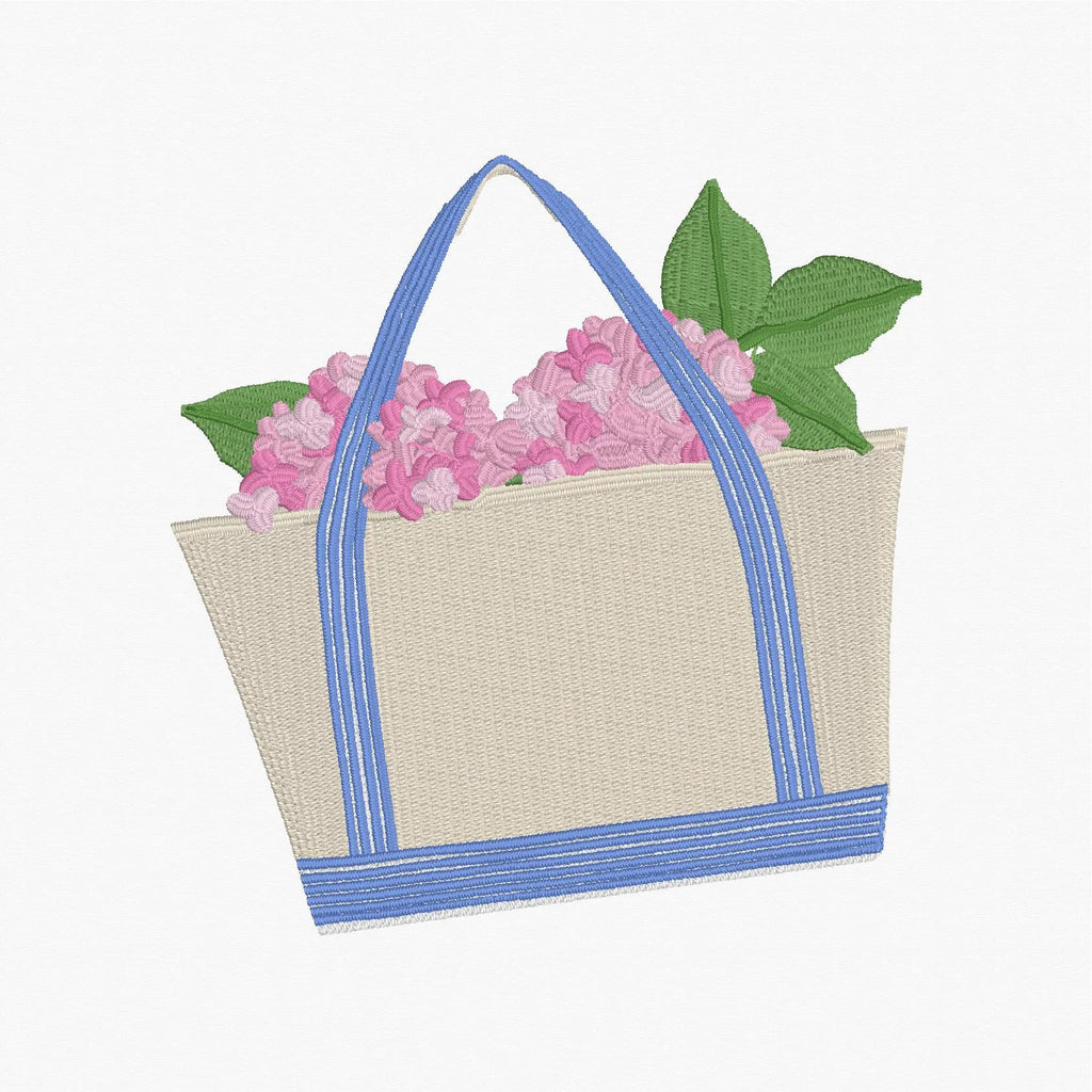 Hydrangea Filled Canvas Tote Embroidery Design: 4 inches, 9 Stitch Formats