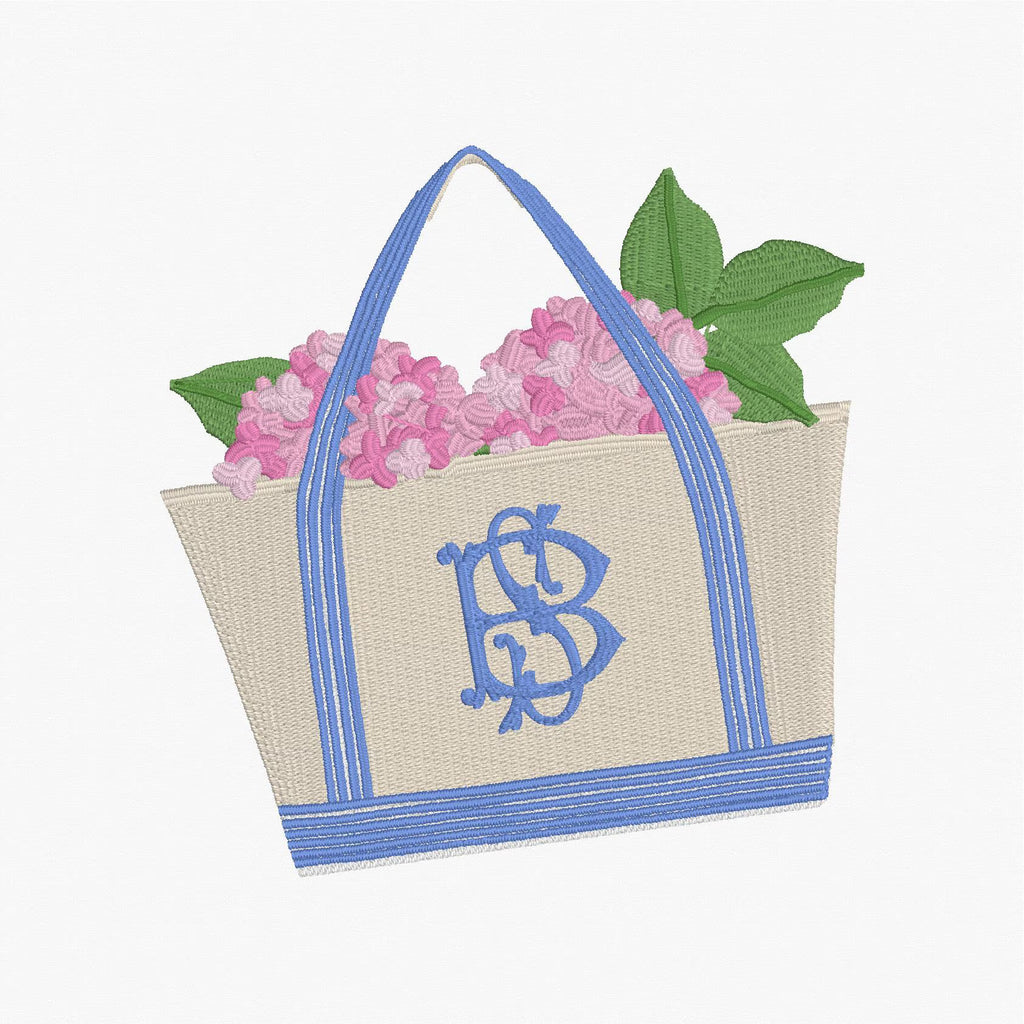 Hydrangea Filled Canvas Tote Embroidery Design: 4 inches, 9 Stitch Formats