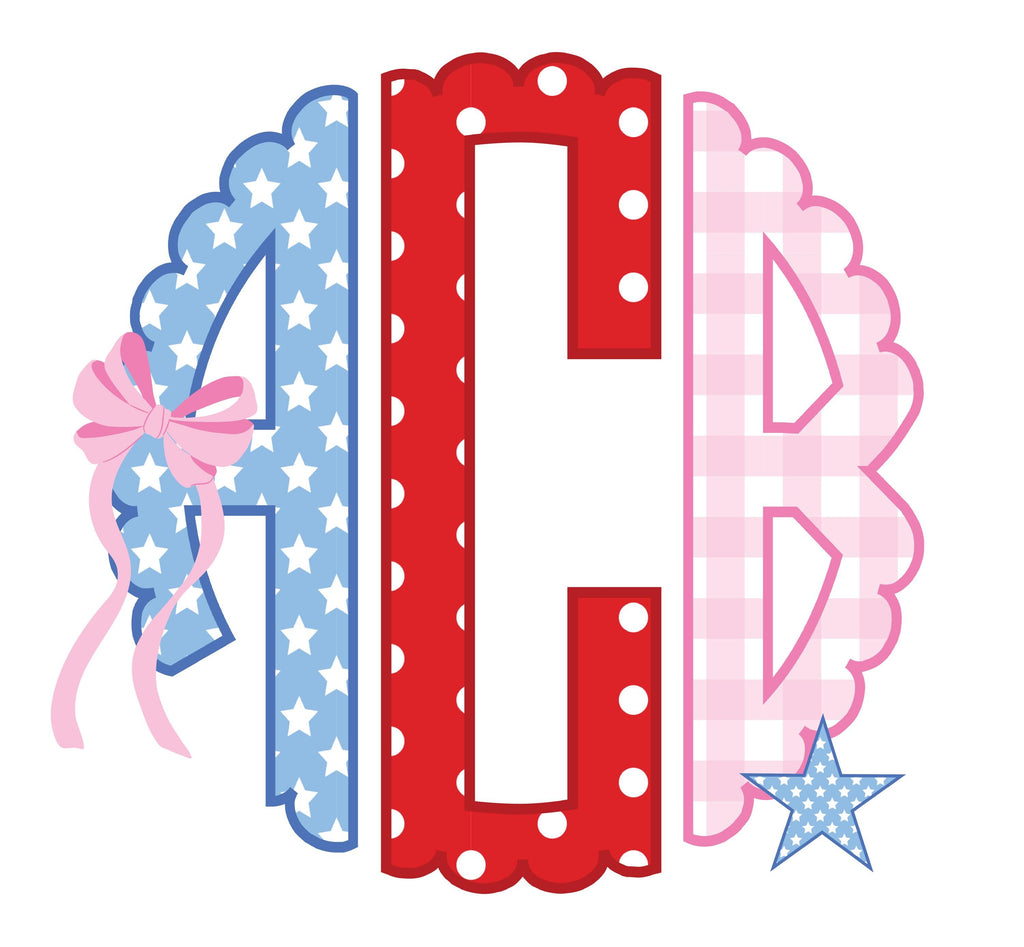 Patriotic Scallop Monogram PNG Font: Includes 76 Letters + 7 Designs