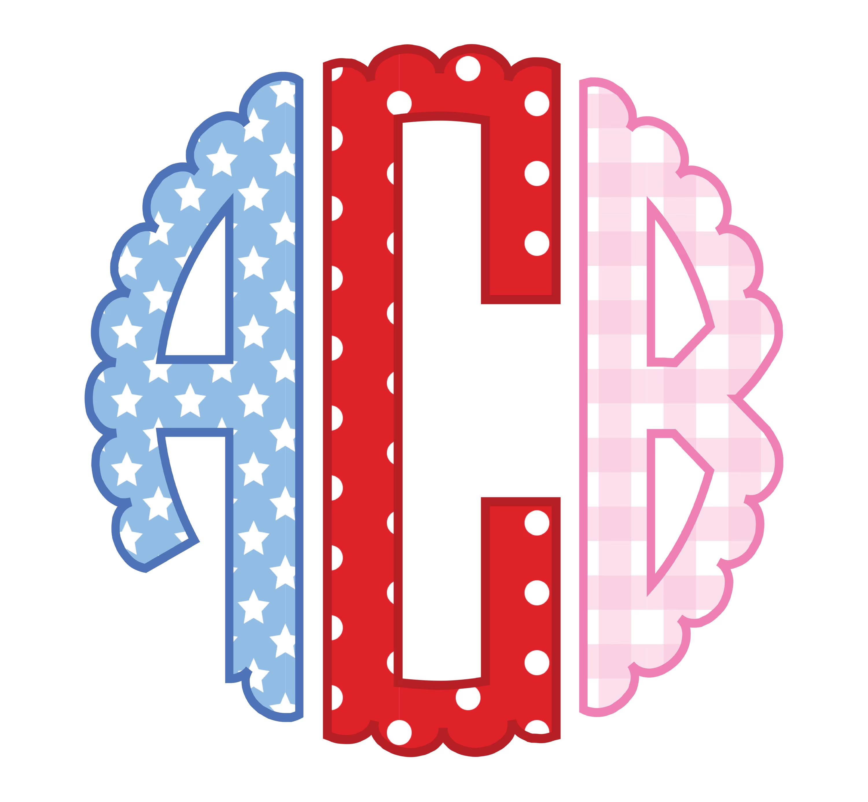 Patriotic Scallop Monogram PNG Font: Includes 76 Letters + 7 Designs