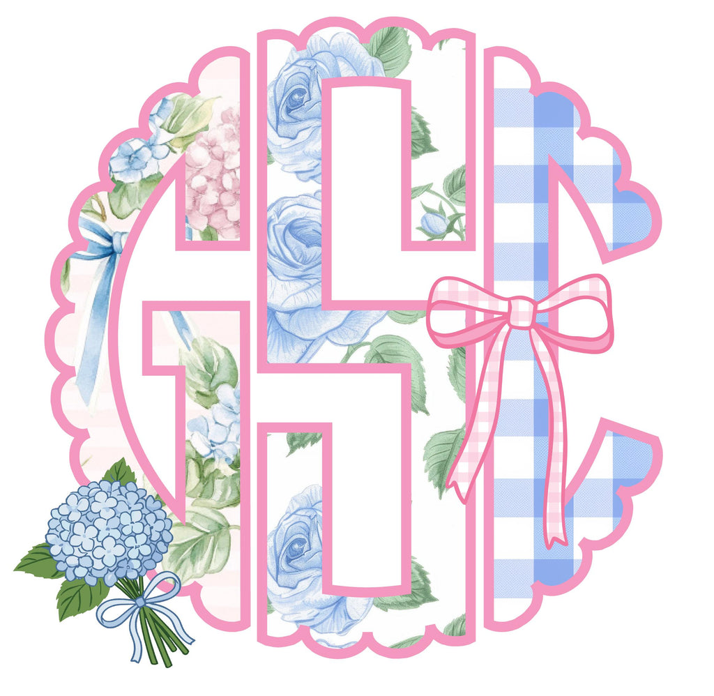 Spring Floral & Gingham Scallop Monogram PNG Font: Includes 76 Letters + 3 png extras