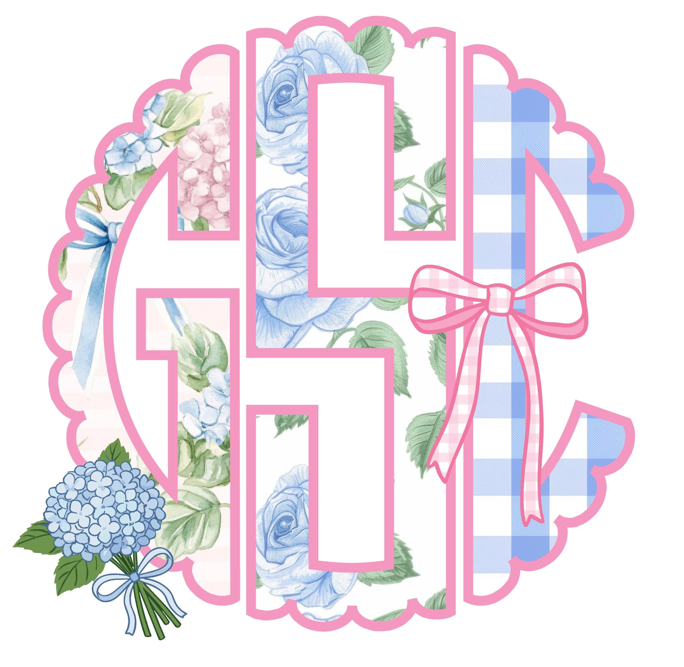Spring Floral & Gingham Scallop Monogram PNG Font: Includes 76 Letters + 3 png extras