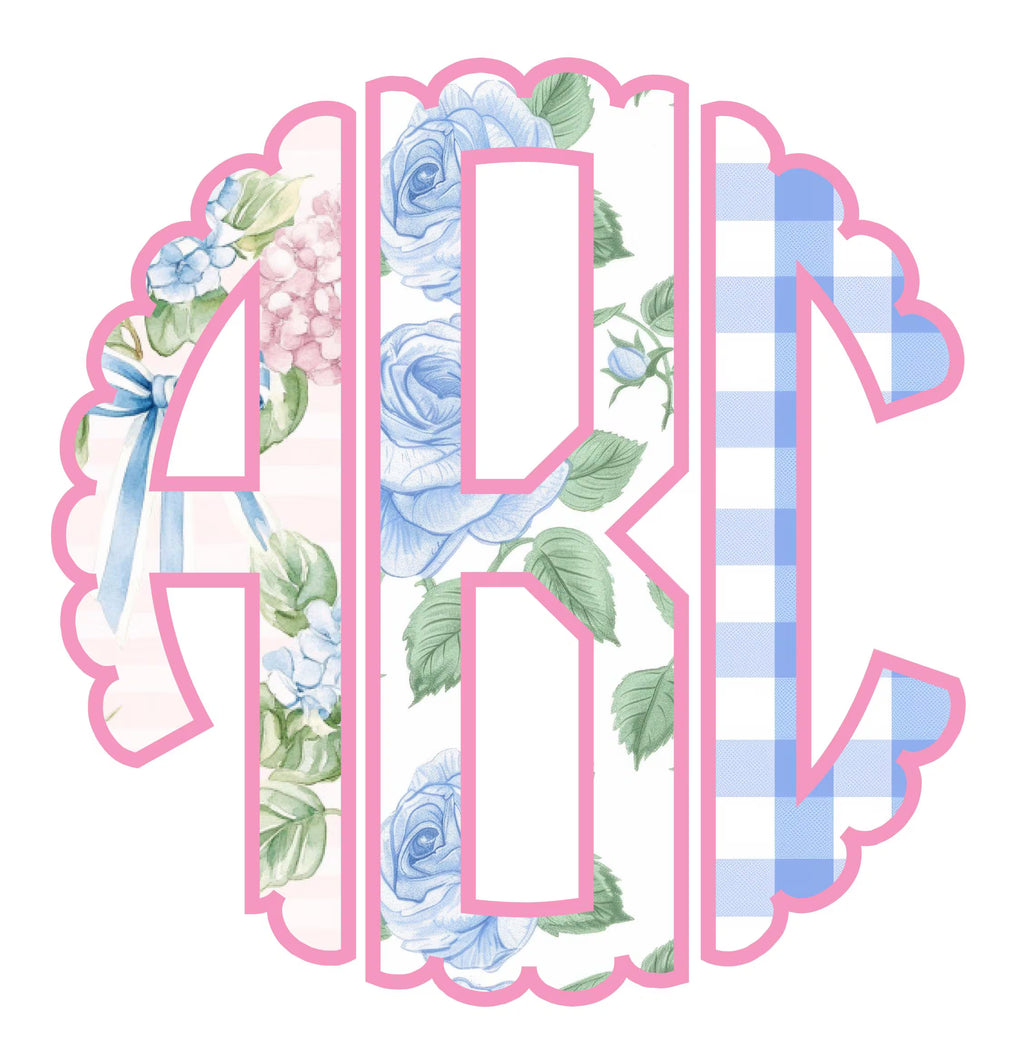 Spring Floral & Gingham Scallop Monogram PNG Font: Includes 76 Letters + 3 png extras