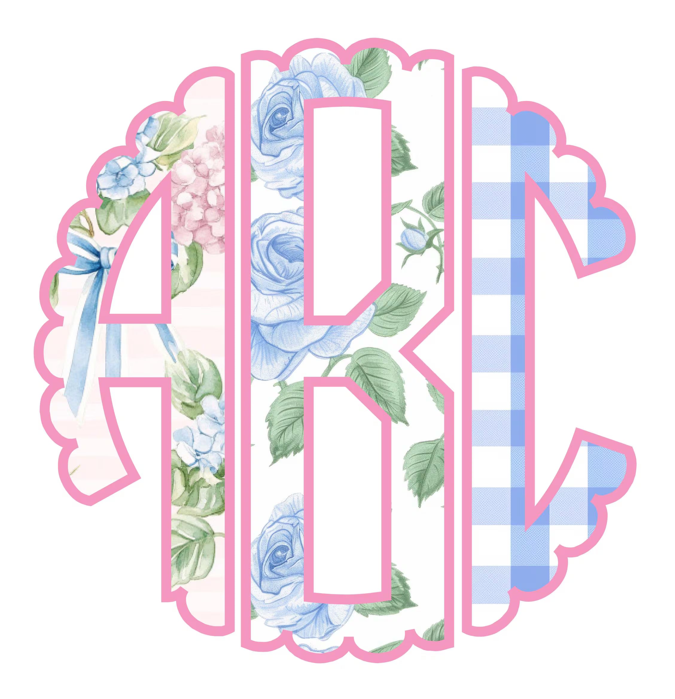 Spring Floral & Gingham Scallop Monogram PNG Font: Includes 76 Letters + 3 png extras