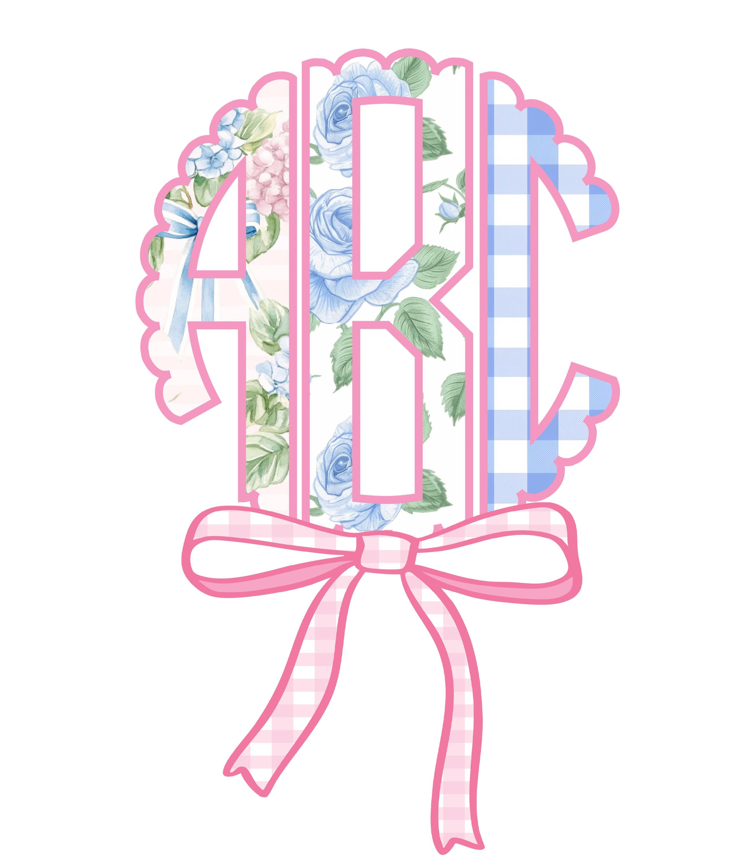 Spring Floral & Gingham Scallop Monogram PNG Font: Includes 76 Letters + 3 png extras