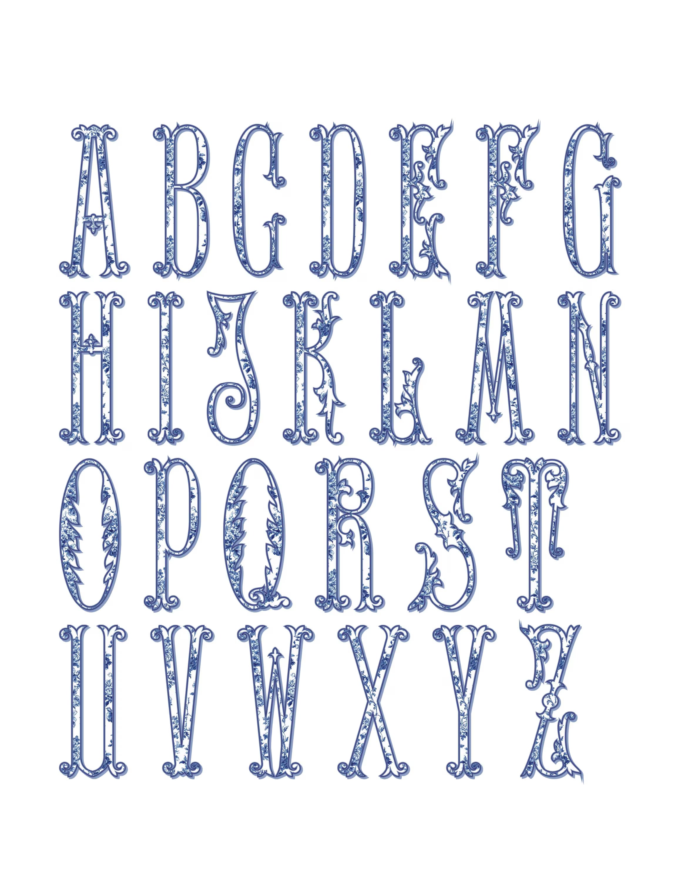 Fancy Chinoiserie Monogram Font: .otf (open type font) + all 26 letters in png format