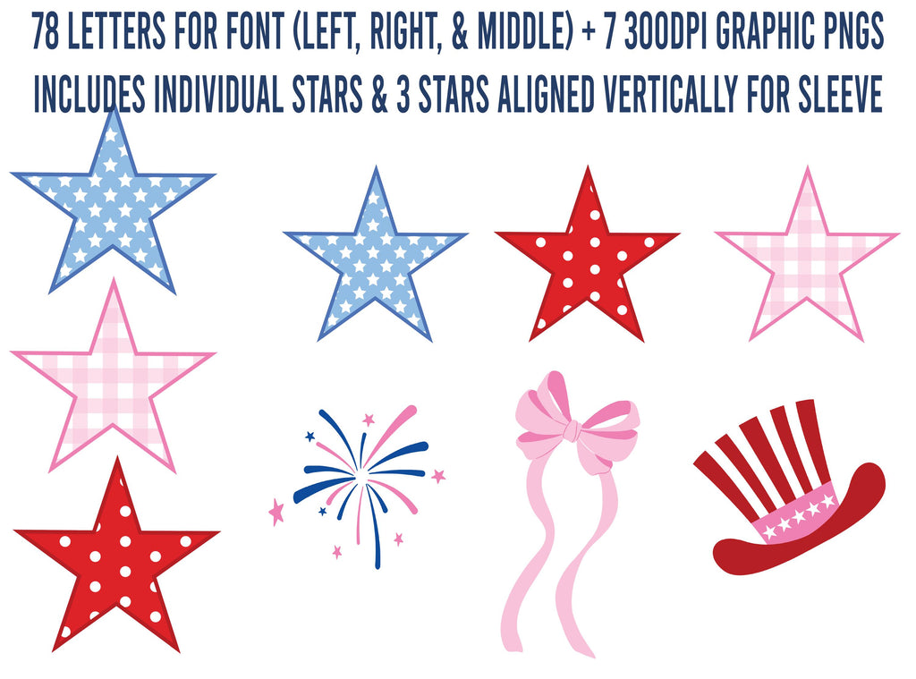 Patriotic Scallop Monogram PNG Font: Includes 76 Letters + 7 Designs