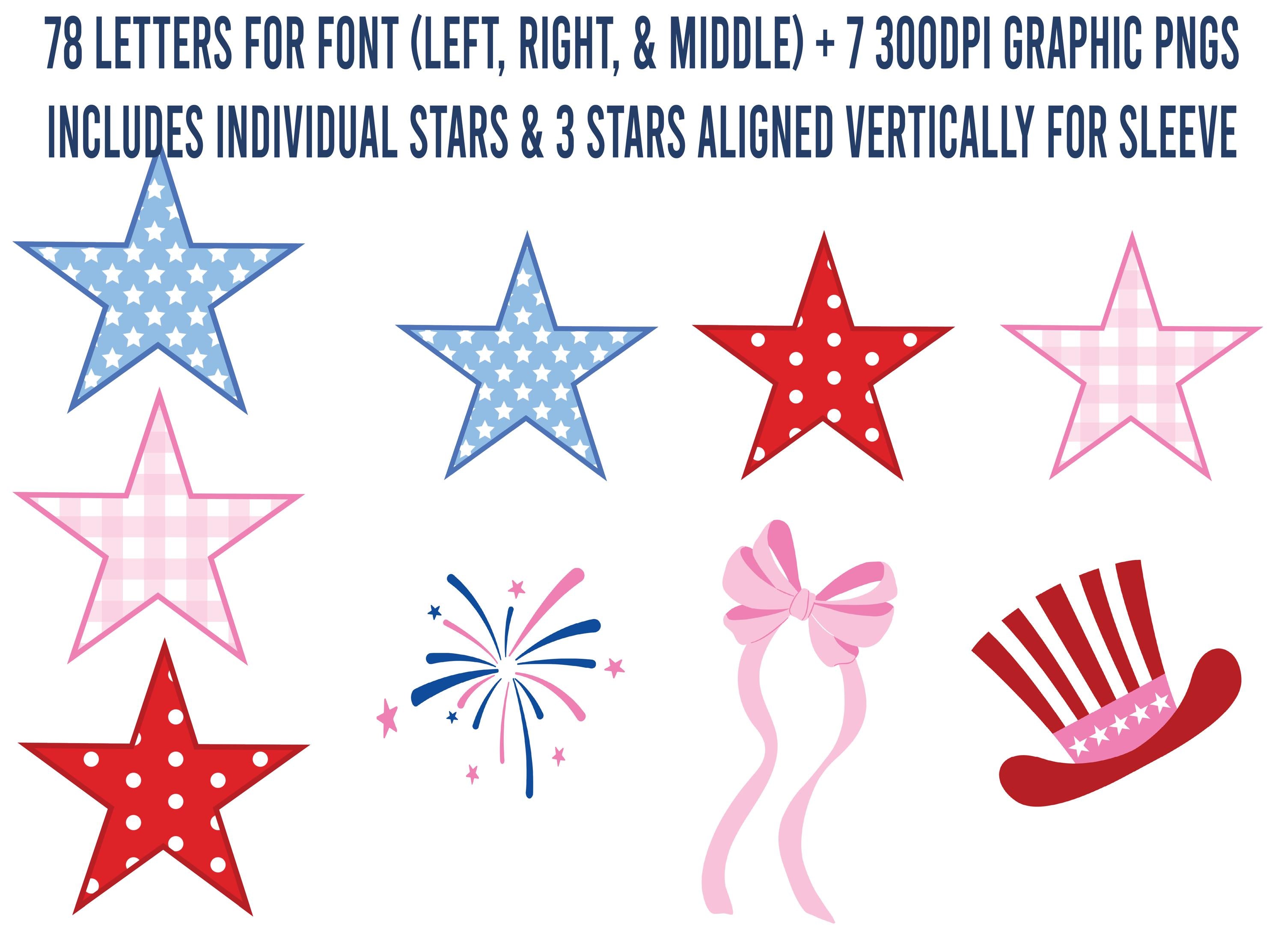 Patriotic Scallop Monogram PNG Font: Includes 76 Letters + 7 Designs