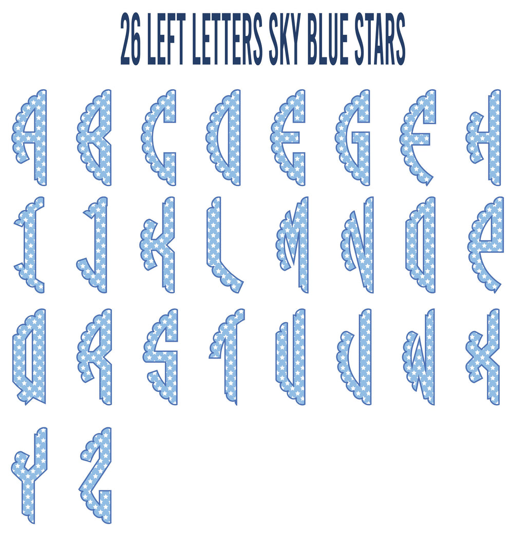 Patriotic Scallop Monogram PNG Font: Includes 76 Letters + 7 Designs