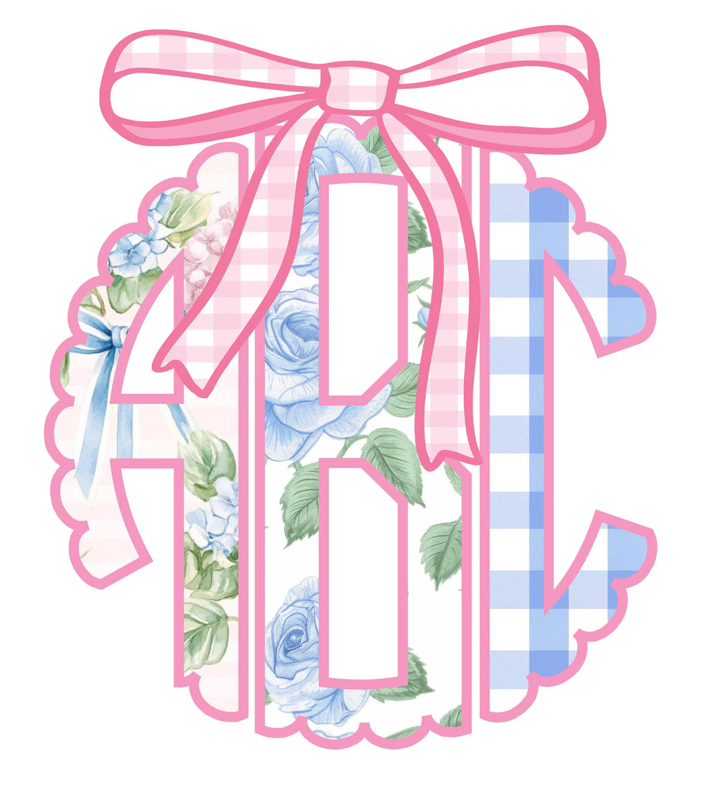 Spring Floral & Gingham Scallop Monogram PNG Font: Includes 76 Letters + 3 png extras