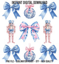Chinoiserie Nutcrackers PNG: Pink and Blue Bows Ornament (Digital Download)