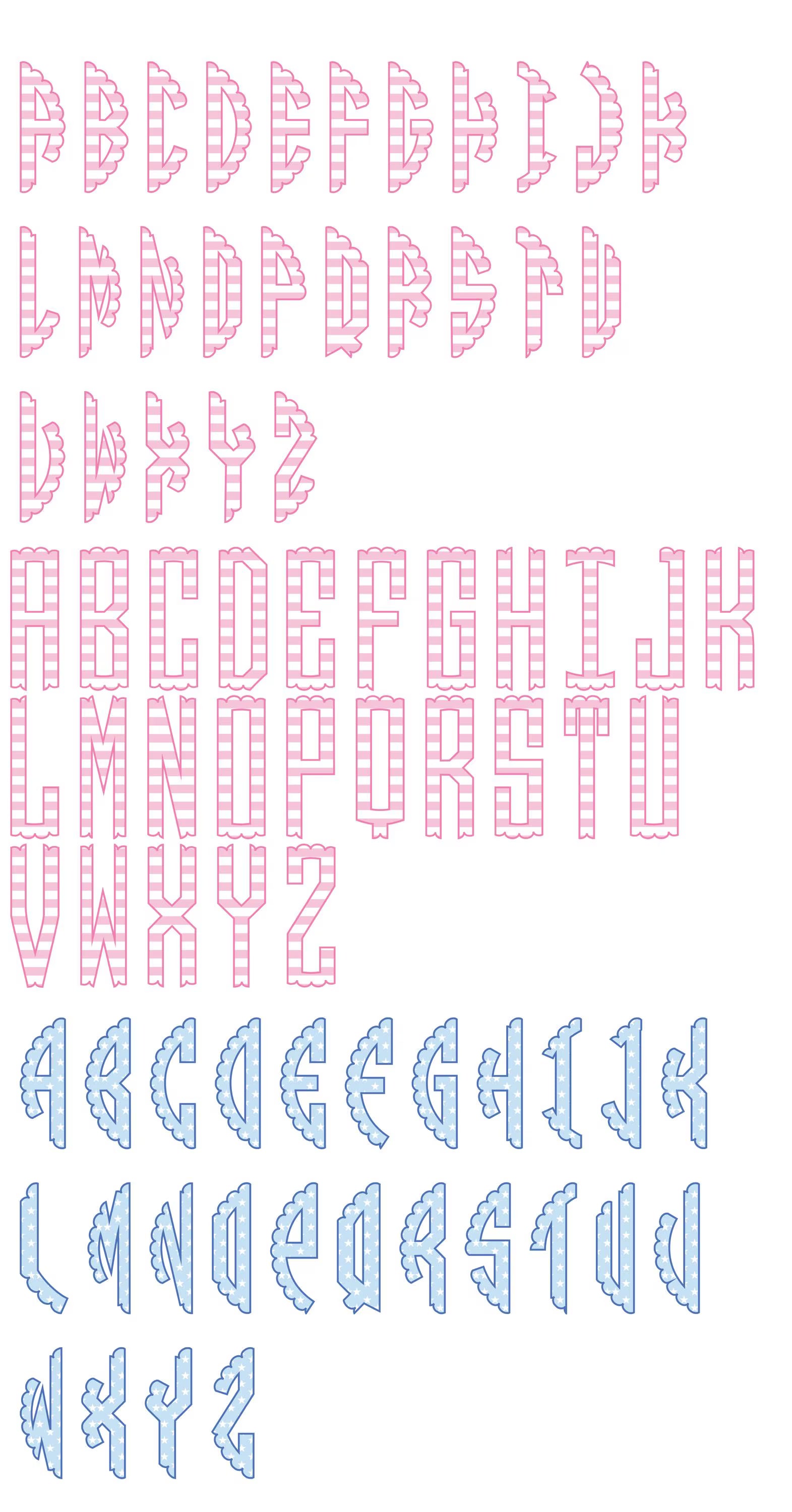 Patriotic Scallop Monogram .OTF & PNG Font: Includes 76 Letters + Open Type + Bow